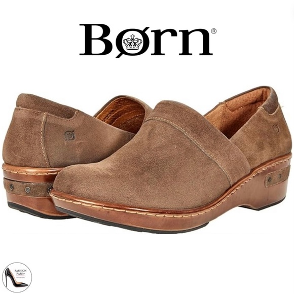 Born Shoes - Born Bailie Clog Grey Brown Tan Leather Suede Women’s Comfortable Shoes 8.5 40